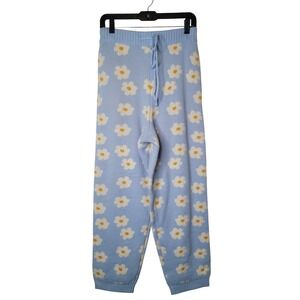 Altar'd‎ State Daisy Pattern Blue Drawstring High Rise Lounge Comfy Knit Joggers